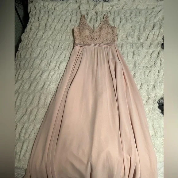 pale pink maxi bridesmaid dress La Premiere Helen